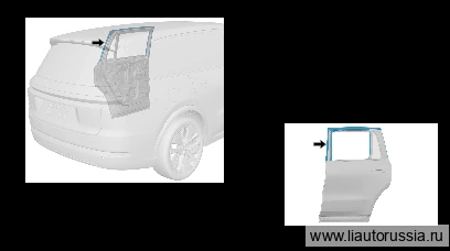 Компонент уплотнений левой задней двери – направляющий паз стекла левой задней двери в сборе